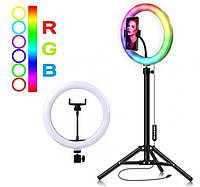 Набор для блогера 2в1: кольцевая лампа 30см RGB LED RING MJ30 + Телескопический штатив-стойка, 200см