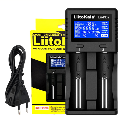 Універсальний зарядний пристрій Liitokala Lii-PD2, 2 канали, Ni-Mh/Li-ion/LiFePo4, 220V/12V, LCD, фото 1