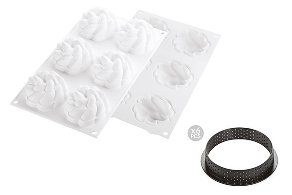 Форма для тарталеток "Kit Tarte Ring Fleur" 37.3х21х3.5см/540мл силіконова + 6 кілець Silikomart