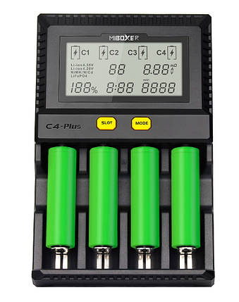 Універсальне зарядне MiBoxer C4-Plus, 4 канали, Ni-Mh/Li-ion (4.2/4.35)/LiFePO4, 2.5A Max, 220V/12V, LCD, фото 1