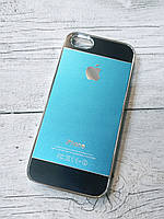 Противоударный Чехол для Iphone 5 5S SE Алюминиевый Metal Chrome Голубой/черный