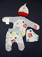 Детский комплект из футера для новорождённого Четвёрка HappyTot Дорога 62см серый 943ф