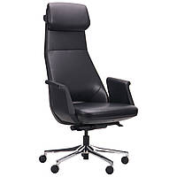 Кресло офисное кожаное для руководителя черное ортопедическое Absolute HB Black в кабинет совещаний AMF
