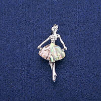 Брошка Балерина з Перламутром Халиотис і стразами 23х44мм, сріблястий метал