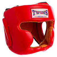 Боксерський шолом шкіряний червоний закритий TWINS VL-6630
