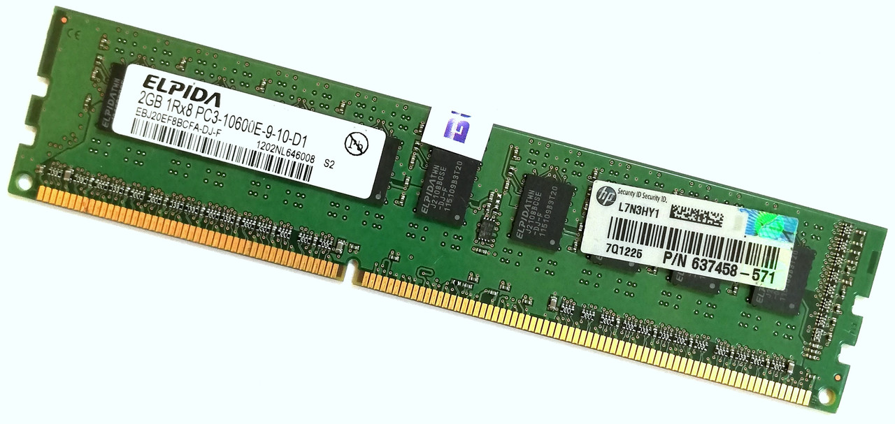 Оперативна пам'ять з корекцією помилок ECC Elpida DDR3 2Gb 1333MHz 10600E CL9 Б/В MIX