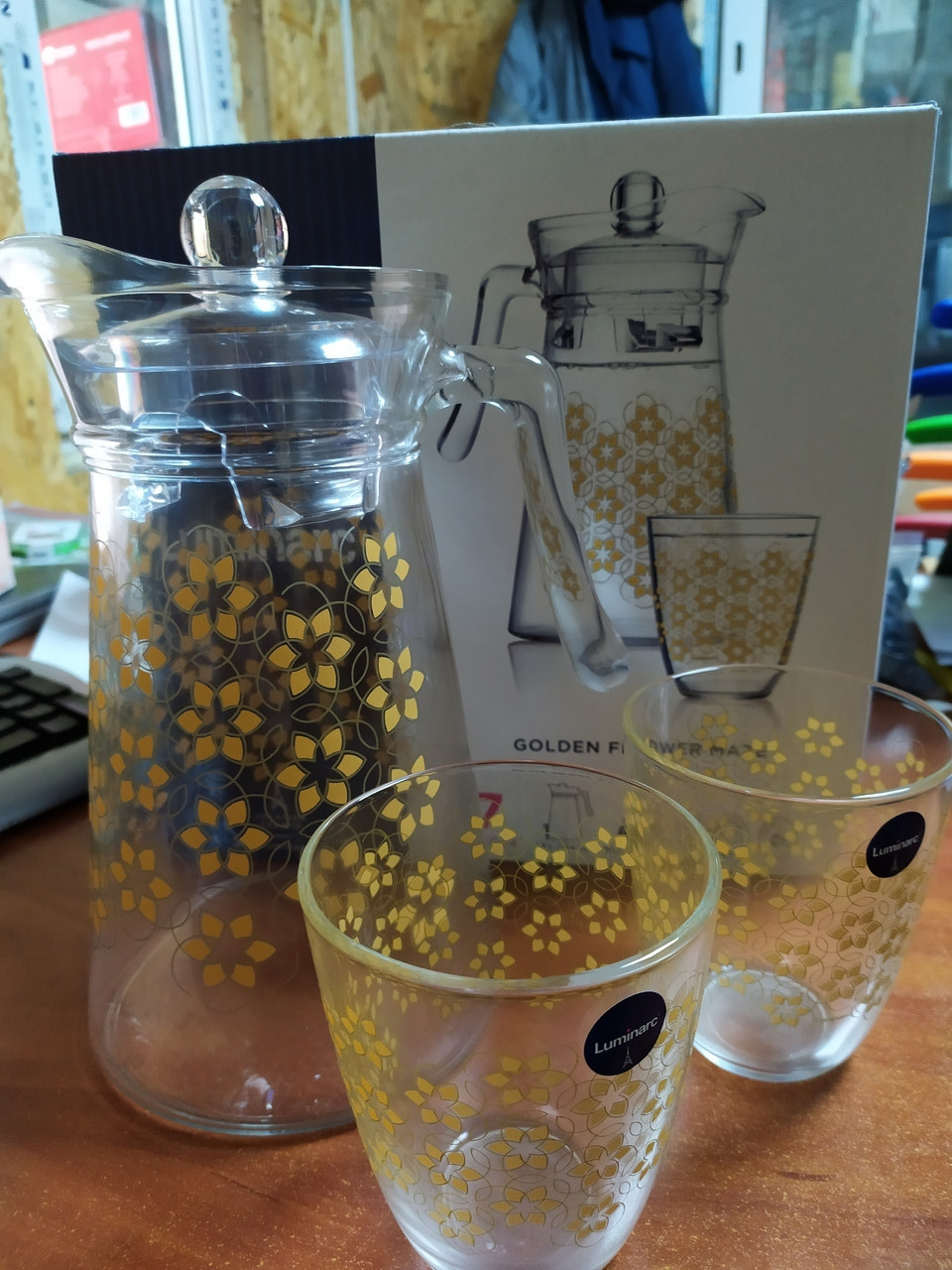 Набір глечик+стакани 6шт Luminark Neo Golden Flower  Q0569