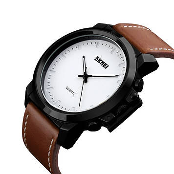Класичні чоловічі годинники Skmei 1208 Чорні з коричневим ремінцем