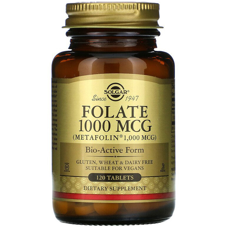 Фолат (фолієва кислота) SOLGAR "Folate as Metafolin" у формі метафоліну, 1000 мкг (120 таблеток)