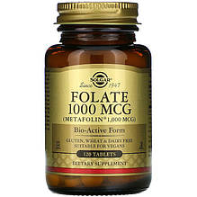 Фолат (фолієва кислота) SOLGAR "Folate as Metafolin" у формі метафоліну, 1000 мкг (120 таблеток)