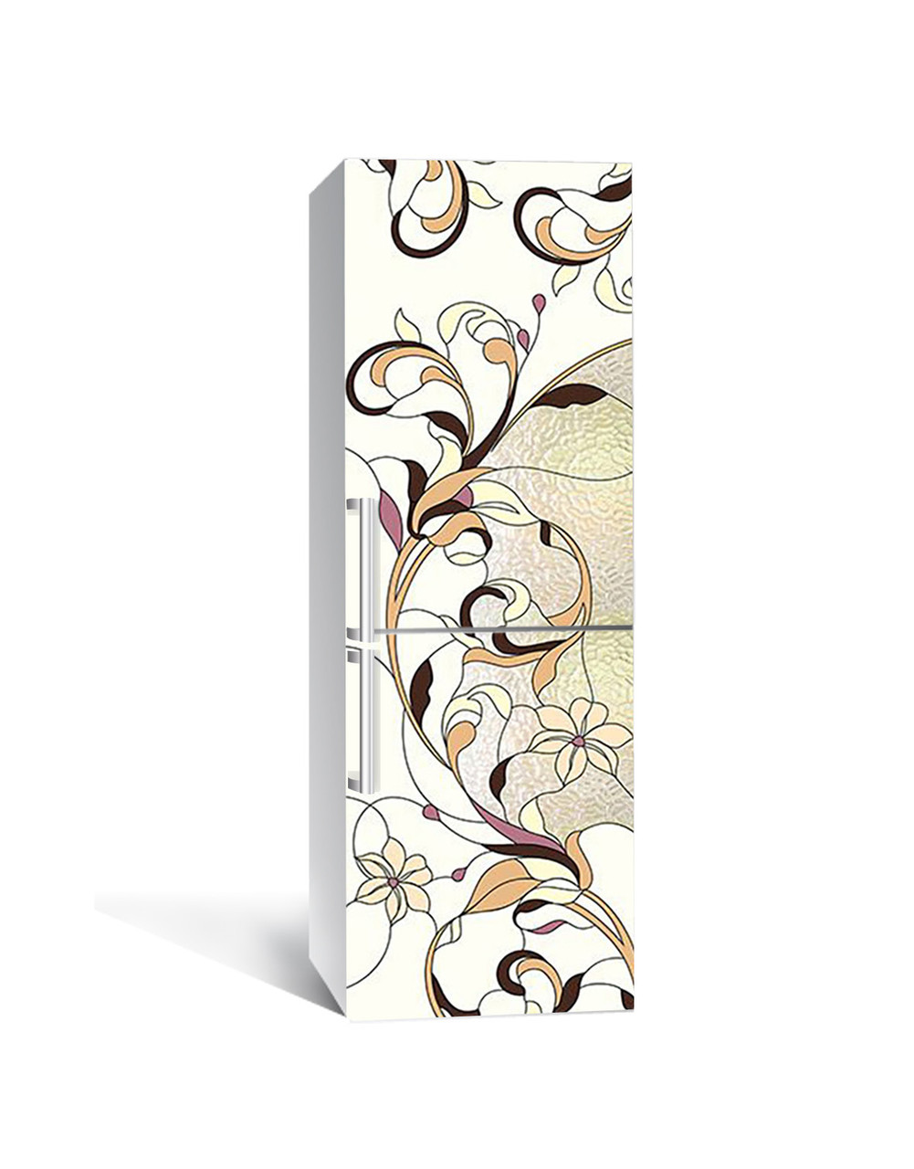 Вінілова 3Д наклейка на холодильник Квітковий вітраж (плівка ПВХ фотодрук) 60*180см Абстракція Бежевий