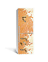 Виниловая наклейка на холодильник 3Д Пчелиные соты Пчелы мед (пленка ПВХ фотопечать) 65*200см Животные Бежевый