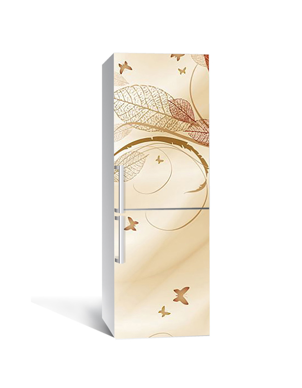 Наклейка на холодильник Завитки Метелики (плівка ПВХ з ламінуванням) 60*180см Абстракція Бежевий