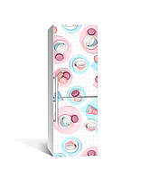 Виниловая 3Д наклейка на холодильник Чашечки Печенье (пленка ПВХ с ламинацией) 65*200см Еда Розовый