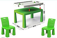 Стол и 2 стульчика + игра "Хоккей", Долони, комплект пластиковый стол и 2 стульчика, цвет салатовый
