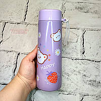 Термос для напитков детский для девочки с силиконовой ручкой Happy 320 мл Фиолетовый 18,5х6,5 см (61-1442)
