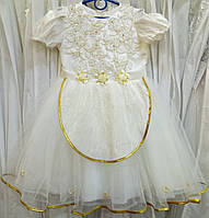 Ніжне біло-золоте ошатне дитяче плаття з коротким рукавчиком на 2-3 рочки