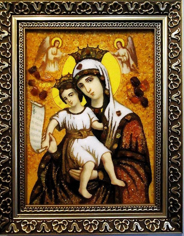 Ікона з бурштину Милостива і-13 Ікона Божої Матері Гранд Презент 15*20