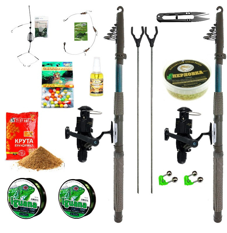 Рибальський набір Спінінг на карася та коропа 2 шт + Подарунок! Набір 11 в 1 в довжині, фото 1