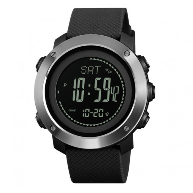 Skmei 1418 чорні з залізним кантом чоловічий спортивний годинник