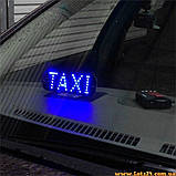Табличка TAXI на лобове скло в прикурювач світлодіодна на присосках LED шашка для таксі Синя, фото 6