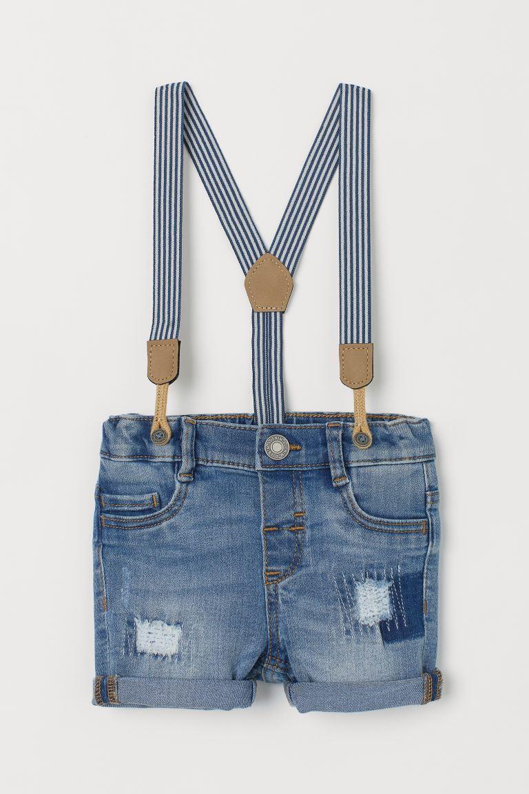 Дитячі джинсові шортики з підтяжками 12-18 місяців, фото 1