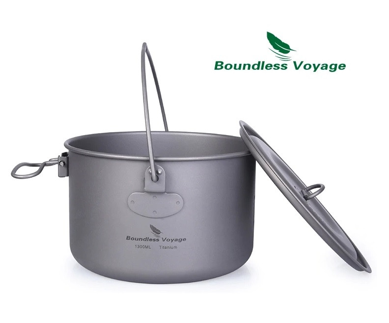 Казанок титановий Boundless Voyage на 1300 мл. Туристична каструля з титану.