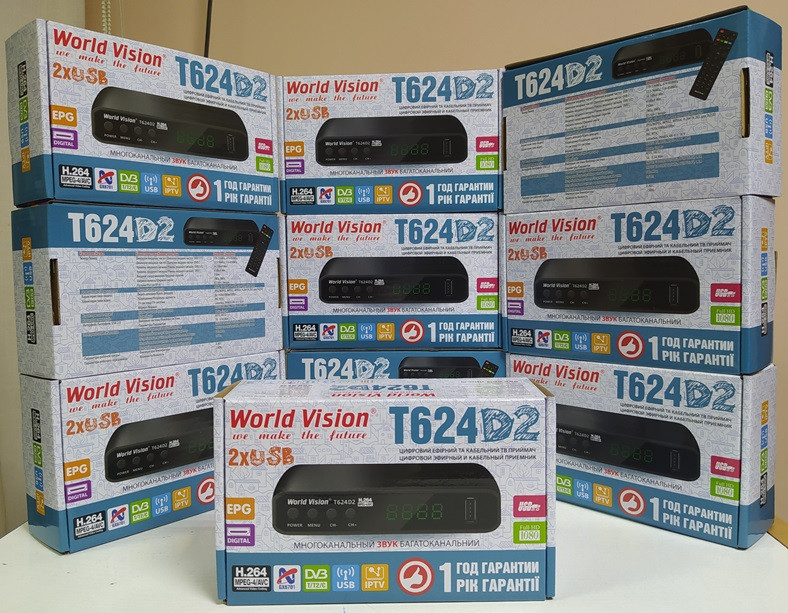 Приставка Т2 DVB-T2/C World Vision T624D2 тюнер приймач IPTV YouTube MeGoGo ресивер декодер 32 канали процес