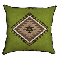 Подушка с мешковины Коричневый навахо орнамент на зеленом фоне 45x45 см (45PHB_FOL019_BR)