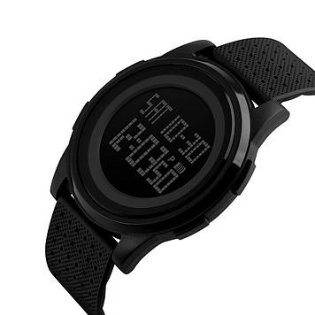 Спортивний тонкий годинник Skmei 1206 Ultra New чорний з чорним циферблатом