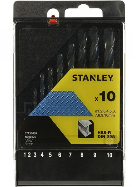 Набір свердел по металу HSS-R (1-10 мм) 10 шт. STANLEY STA56030-QZ, фото 1