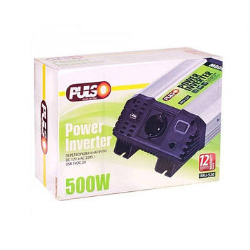 Перетворювач напруги 12V-220V/500W/ USB-5VDC2.0A/клеми/ PULSO IMU-520