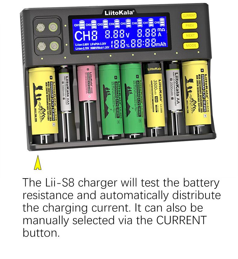 Универсальное зарядное устройство Liitokala Lii-S8, 8 каналов, Ni-Mh/Li-ion/LiFePo4, 220V/12V, LED+LCD - фото 2 - id-p1334558337