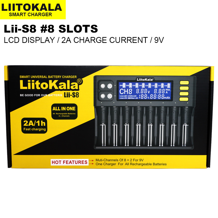 Универсальное зарядное устройство Liitokala Lii-S8, 8 каналов, Ni-Mh/Li-ion/LiFePo4, 220V/12V, LED+LCD - фото 8 - id-p1334558337