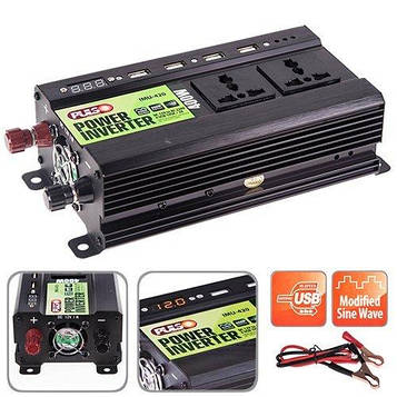 Перетворювач напруги 24V-220V/400W/ 4USB-5VDC2.0A/LED/мод.хвиля/клеми/ PULSO IMU-424