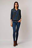 Літня блузка в клітку з гумкою Finn Flare B19-32027-101 темно-синя XS, фото 3