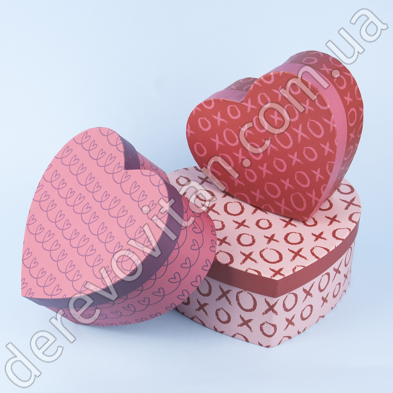 Подарункові коробки в формі серця "XoXo" рожеві, набір з 3 шт.