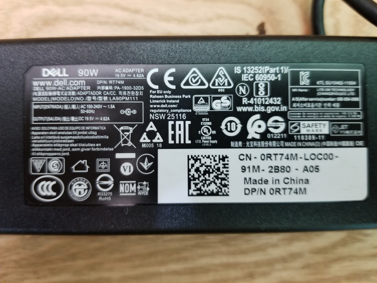 Блок живлення для ноутбука Dell RT74M 90 W 19.5 V 4.62 A 7.5*5.0 mm (NEW) ОРИГІНАЛ
