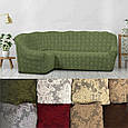 Чохол на кутовий диван накидка натяжні, єврочохол на кутовий диван Всі кольори жакардовий Бежевий, фото 7