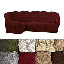 Єврочохол на кутовий диван, натяжні чохли на кутовий диван турецький Всі кольори жакардовий Бордовий