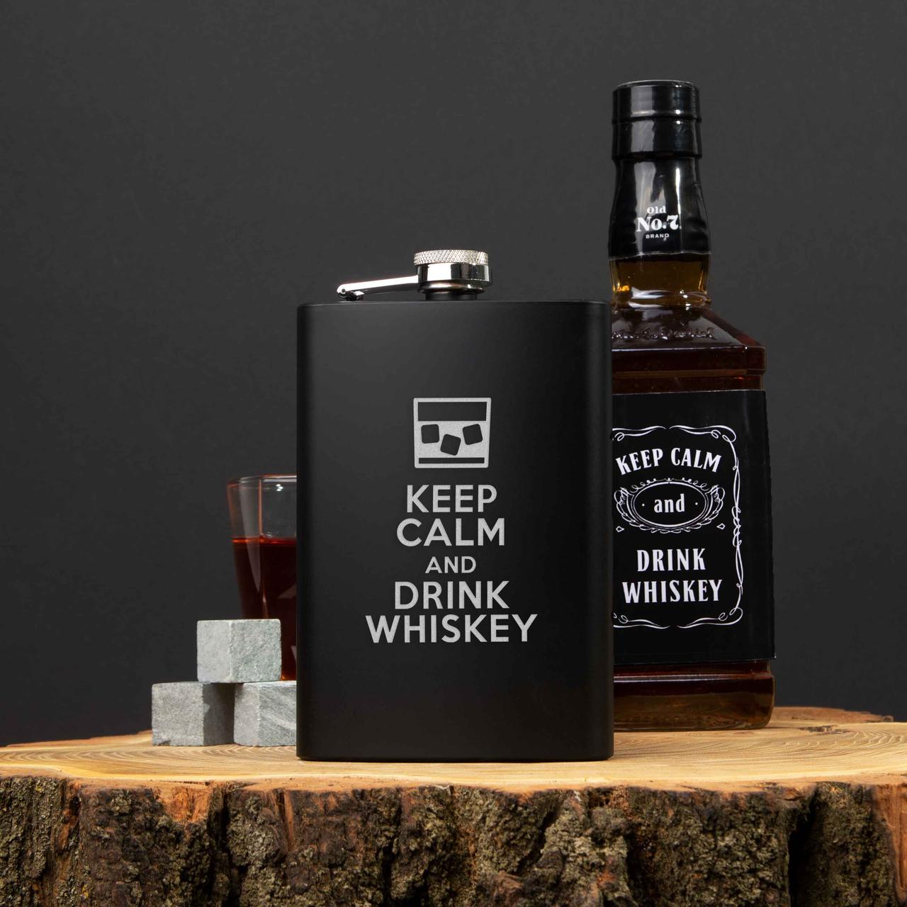 Фляга з гравіруванням "Keep calm and drink whiskey"| фляга подарункова з написом | фляга подарункова з написом
