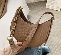 Женская мини сумочка-клатч, сумка-багет для девушек под крокодила в светло коричневом