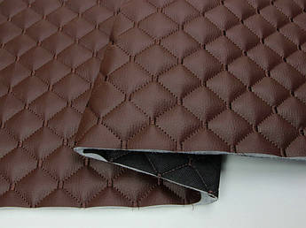 Відріз 1,2м, Шкірзам стьобаний коричневий «Ромб» (прошитий коричневою ниткою) дубльований синтепоном і флізеліном шир 1,35 м