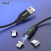 Магнітний кабель Pzoz USB-microUSB 1 метр чорний, фото 3