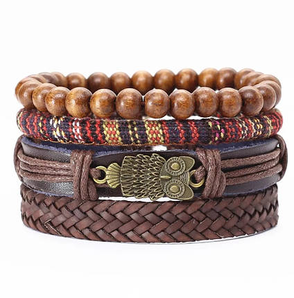 Браслет Zig Jewelry кожаный мужской женский сова, фото 1
