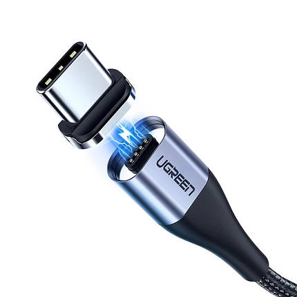 Магнітний кабель Ugreen USB Type-C 3 Ампера передача даних 1 метр чорний, фото 1
