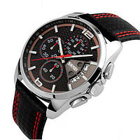 Классические мужские часы Skmei 9106 Spider черные с красным кантом