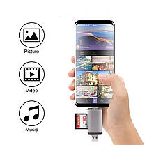Картрідер 3 в 1 TF SD USB 2.0 OTG MicroUSB - Type C USB, фото 6