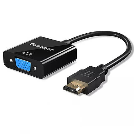 Перехідник конвертер HDMI to VGA Essager с 3.5 miniJack і додатковим живленням від USB, фото 1