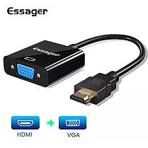 Перехідник конвертер HDMI to VGA Essager с 3.5 miniJack і додатковим живленням від USB, фото 5